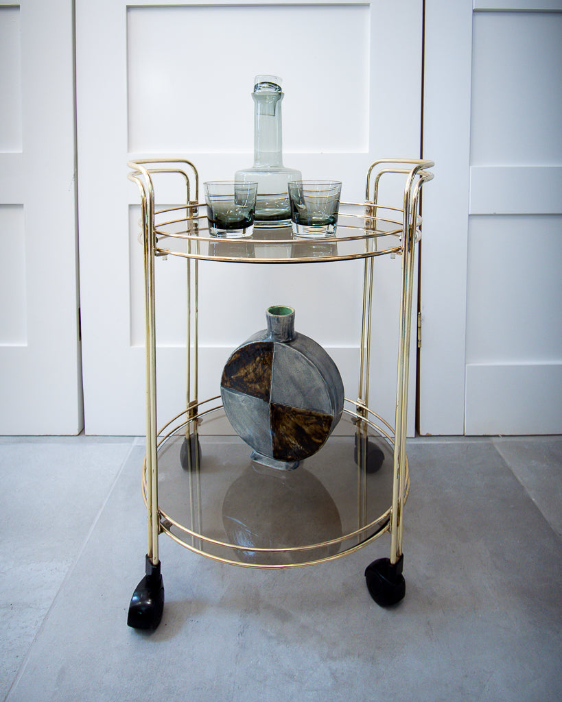 Mid Century Brass Cocktail Trolley / Bar