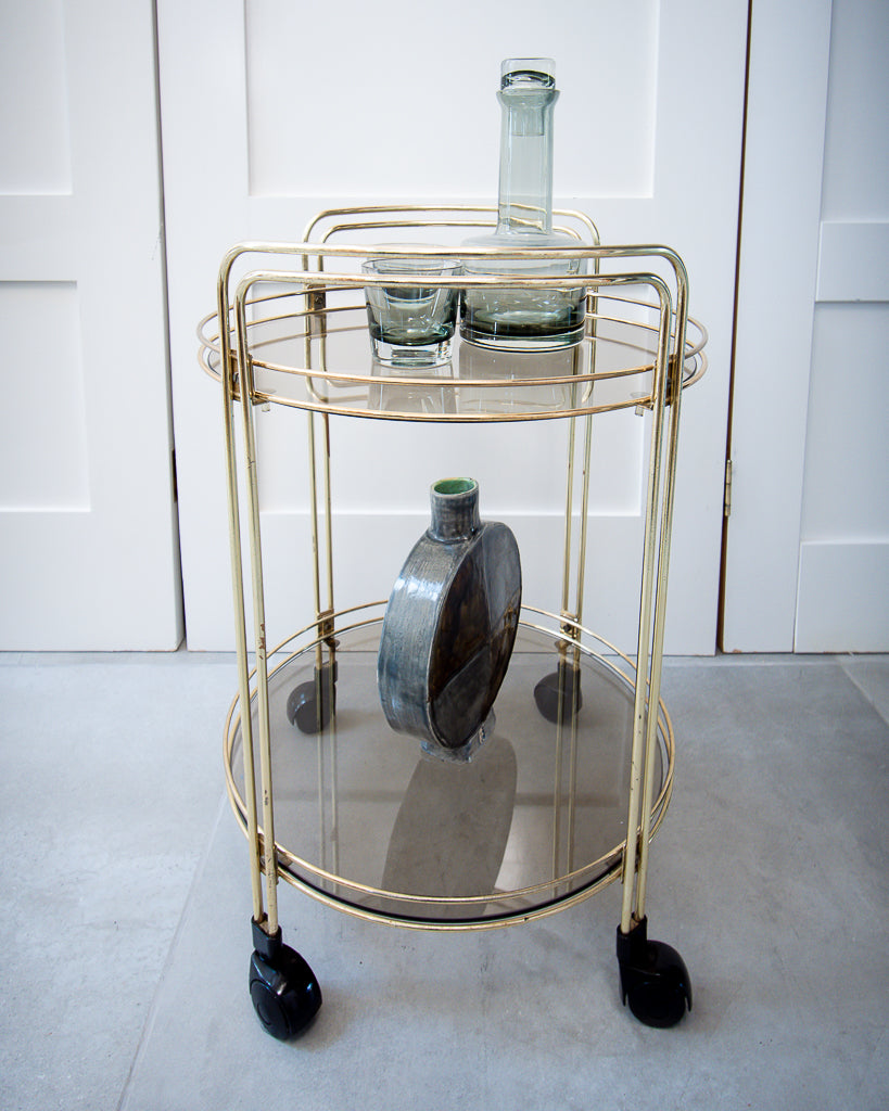 Mid Century Brass Cocktail Trolley / Bar