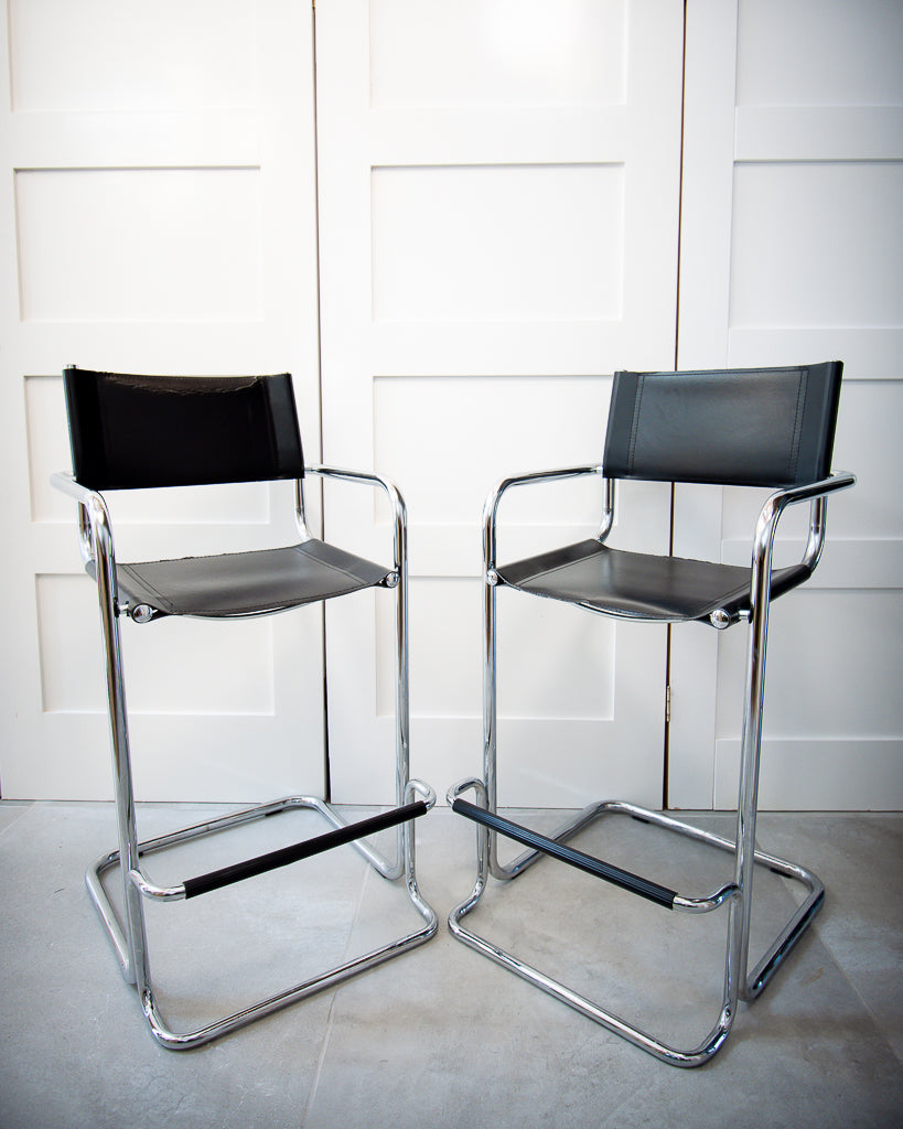 Bauhaus Style Chrome Bar Kitchen Stools Pair Gruffertys