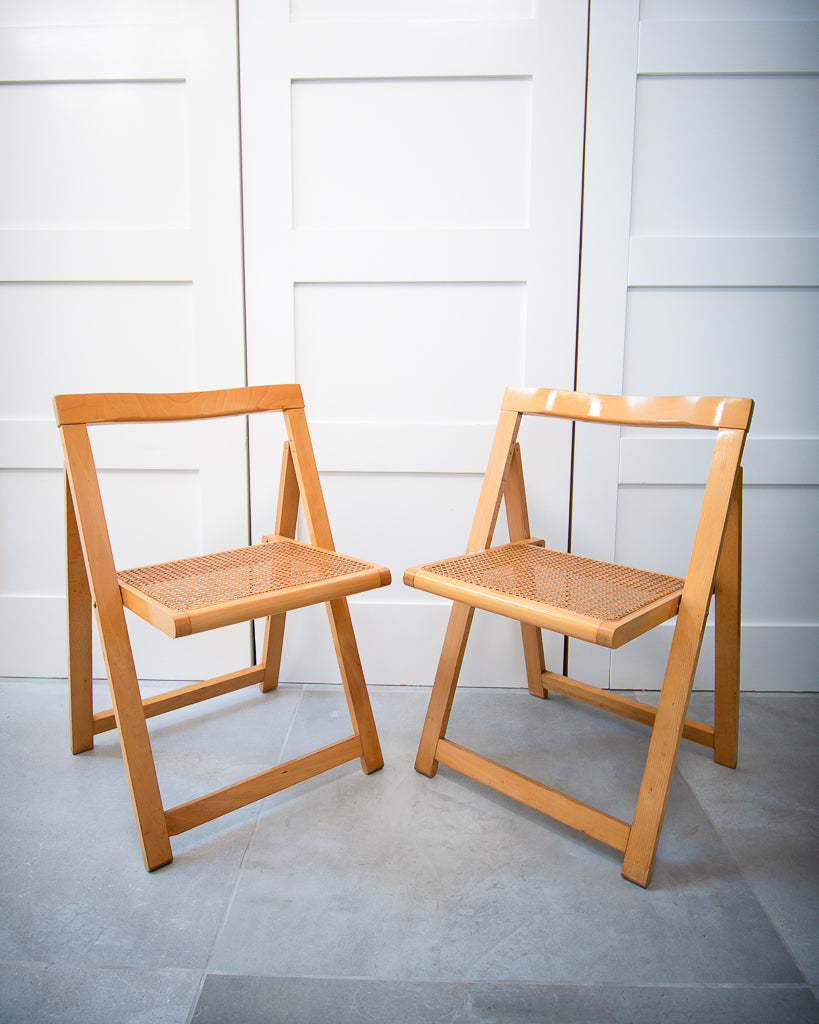 Vintage Beechwood Cane Folding Chairs (Pair)