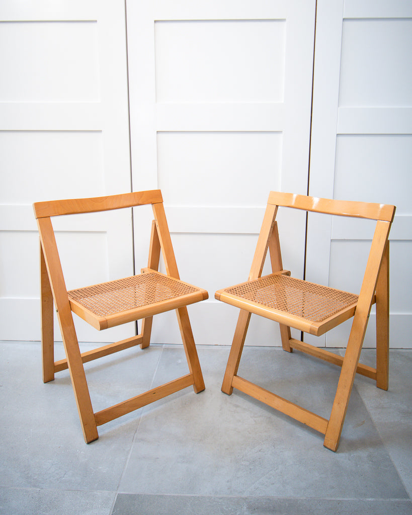 Vintage Beechwood Cane Folding Chairs (Pair)