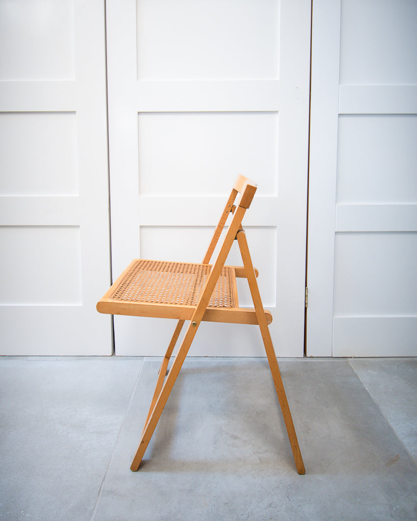 Vintage Beechwood Cane Folding Chairs (Pair)