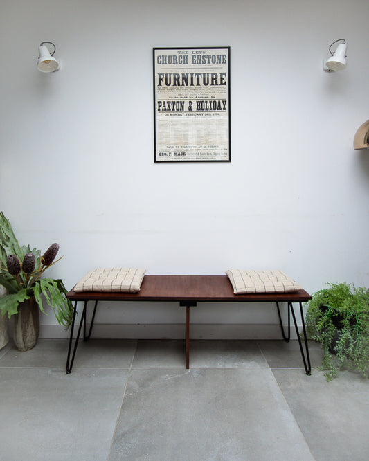Retro Teak Long Bench & Cushions