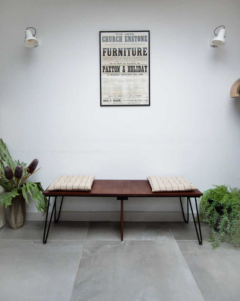 Retro Teak Long Bench & Cushions