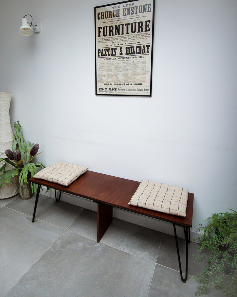 Retro Teak Long Bench & Cushions