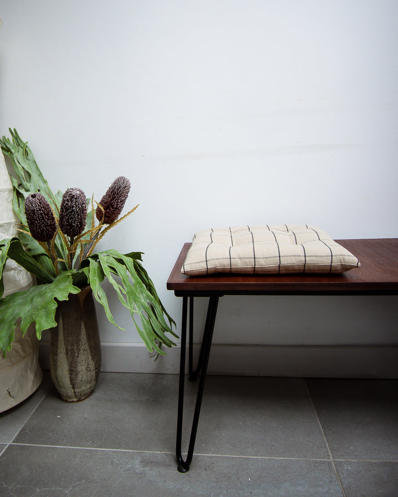 Retro Teak Long Bench & Cushions