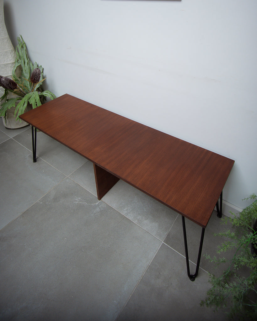 Retro Teak Long Bench & Cushions