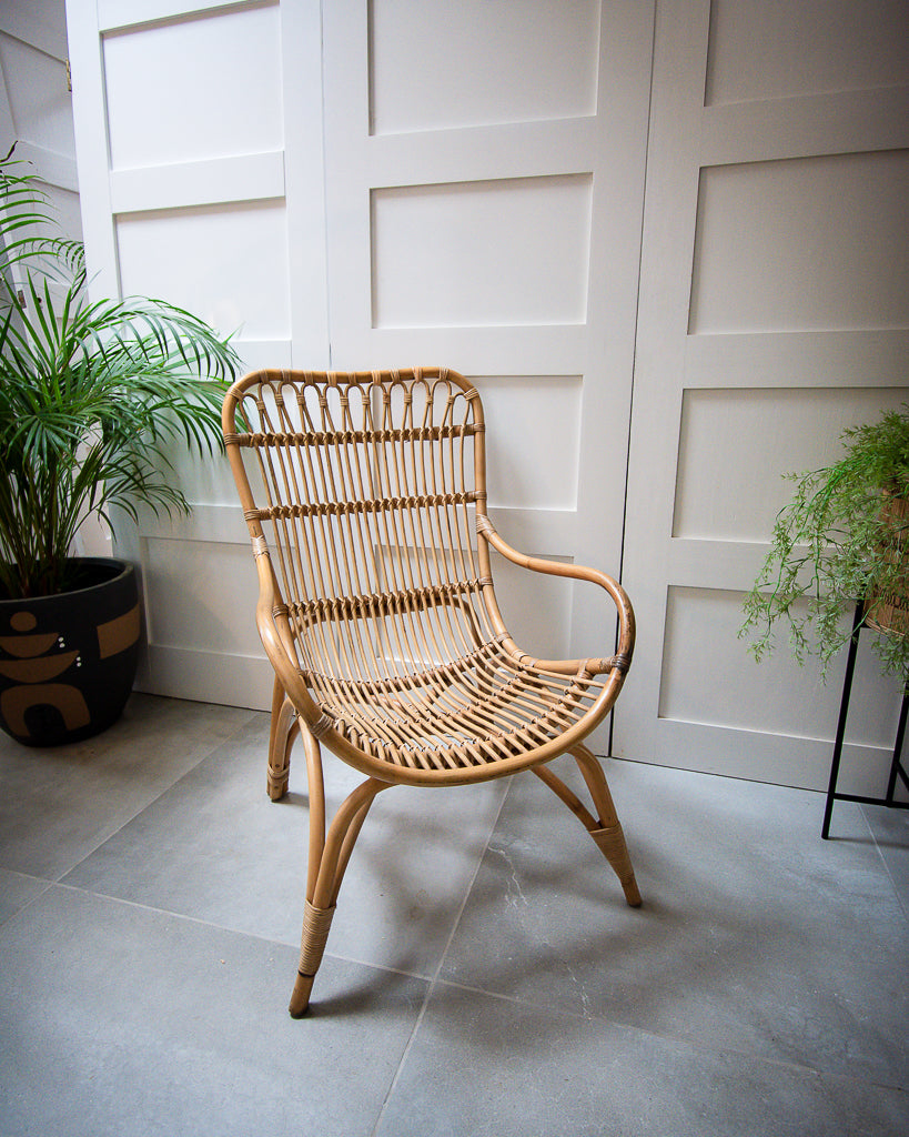 Pair of Mid Century High Back Bamboo Armchairs