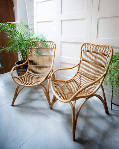 Pair of Mid Century High Back Bamboo Armchairs