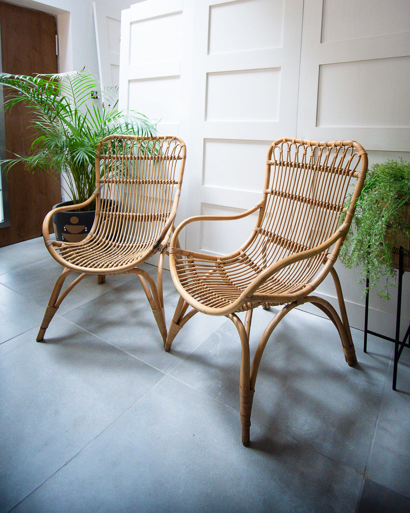 Pair of Mid Century High Back Bamboo Armchairs