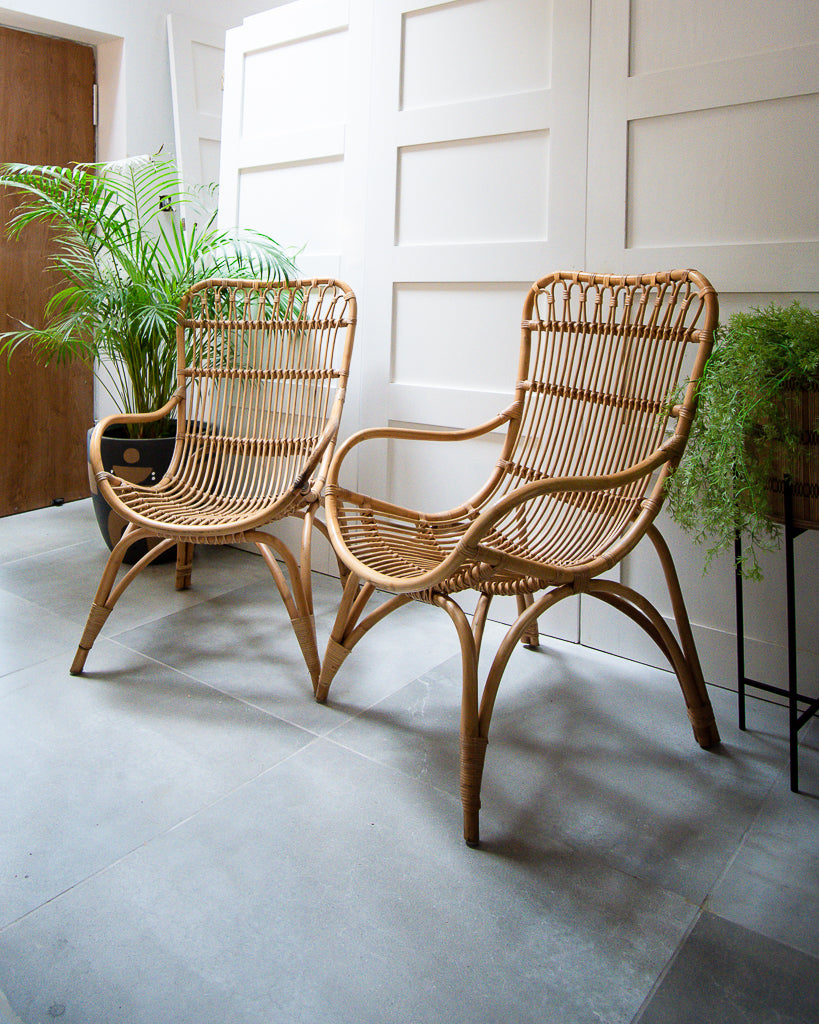 Pair of Mid Century High Back Bamboo Armchairs