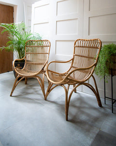 Pair of Mid Century High Back Bamboo Armchairs