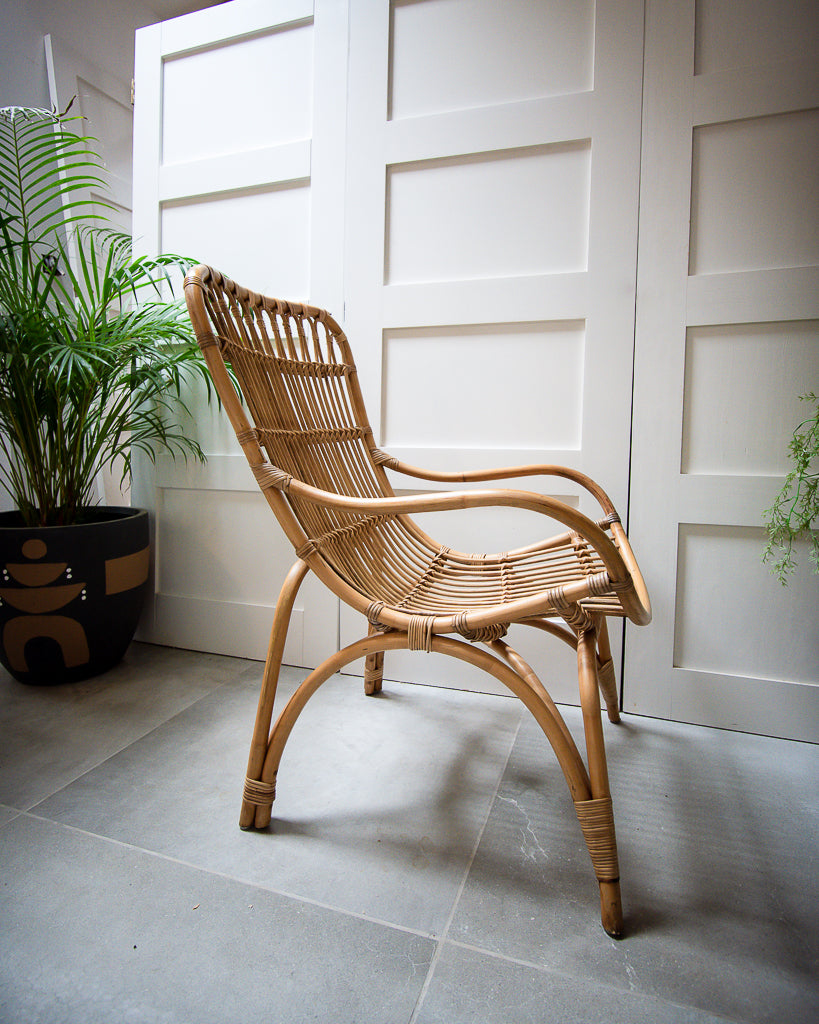Pair of Mid Century High Back Bamboo Armchairs