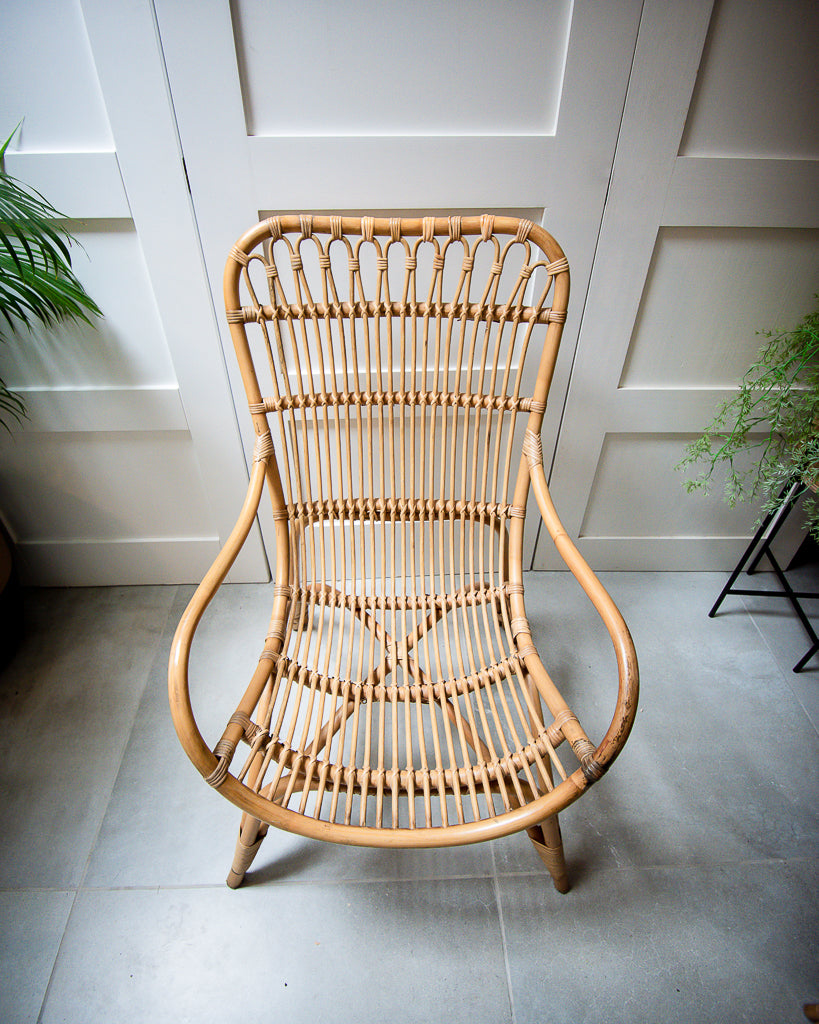 Pair of Mid Century High Back Bamboo Armchairs