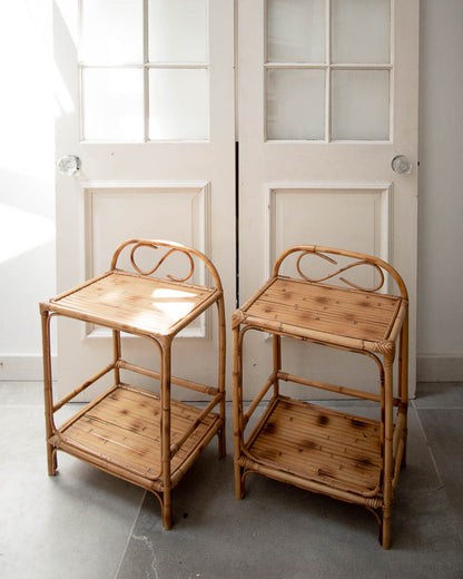 Tiger Bamboo Bedside Side Tables (Pair)