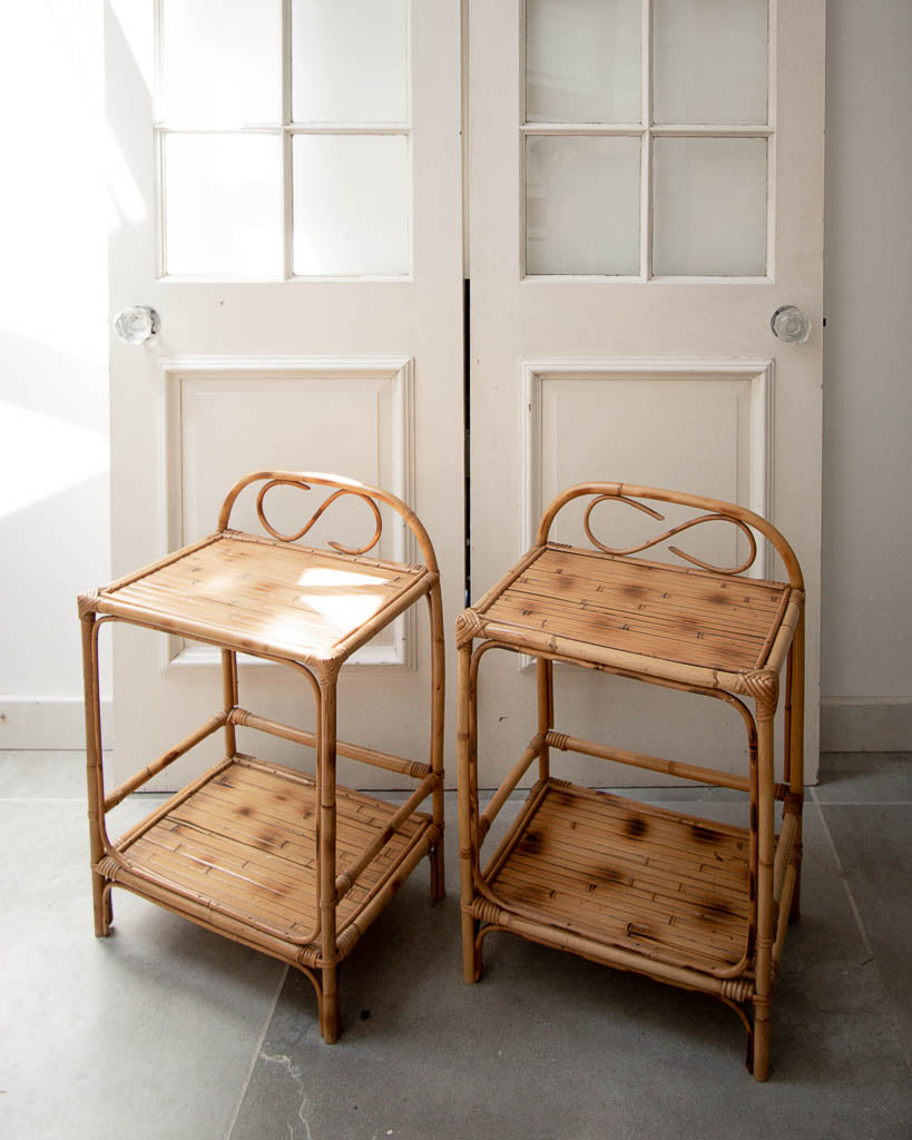 Tiger Bamboo Bedside Side Tables (Pair)