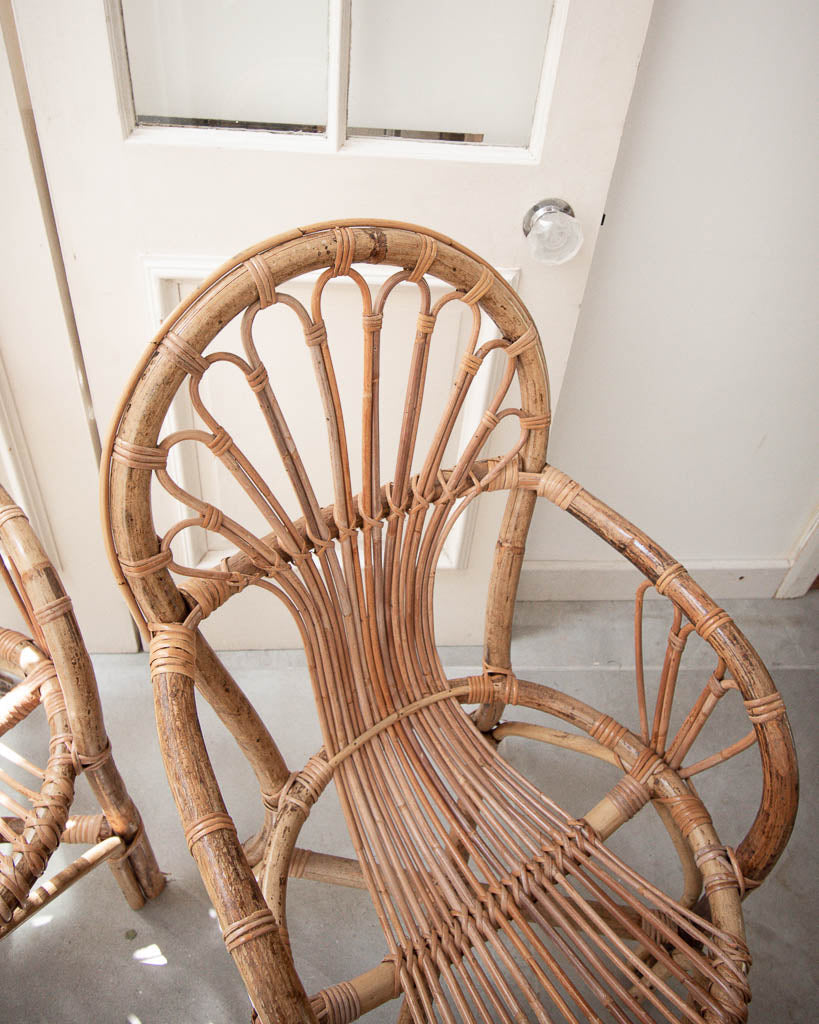 Mid Century Boho Bamboo Chairs (Pair)