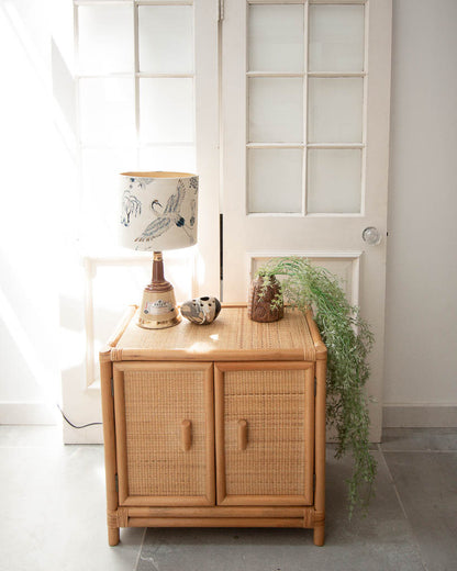 Mid Century Rattan & Bamboo Bedside Cabinet /  Side Table (Pair)