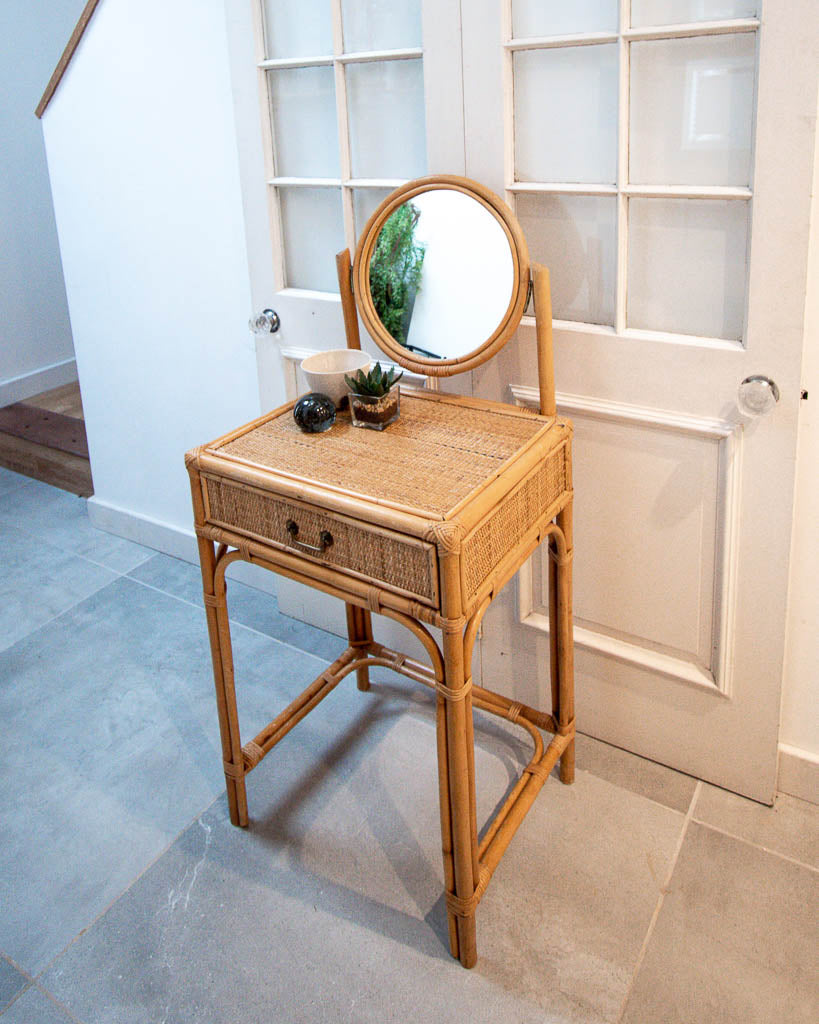 Mid Century Rattan & Cane Bamboo Dressing Table