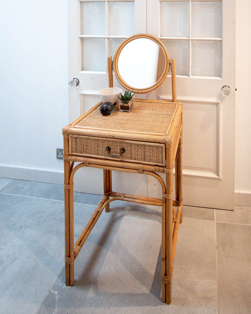 Mid Century Rattan & Cane Bamboo Dressing Table