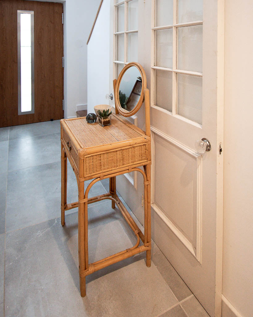 Mid Century Rattan & Cane Bamboo Dressing Table