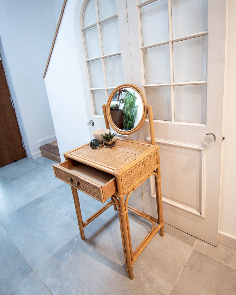 Mid Century Rattan & Cane Bamboo Dressing Table