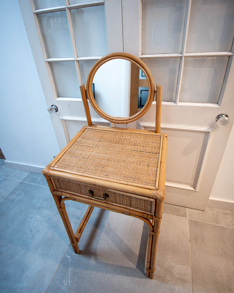 Mid Century Rattan & Cane Bamboo Dressing Table