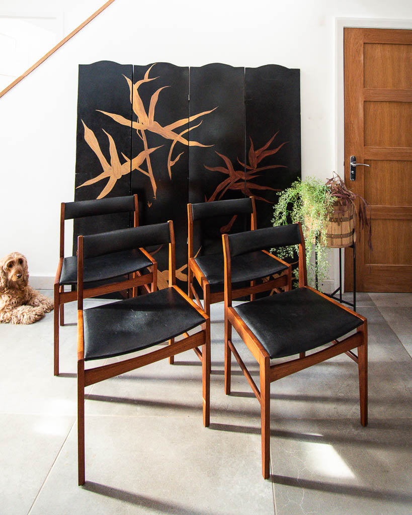 Mid Century Teak & Black Dining Chairs