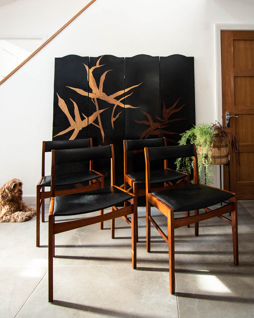 Mid Century Teak & Black Dining Chairs