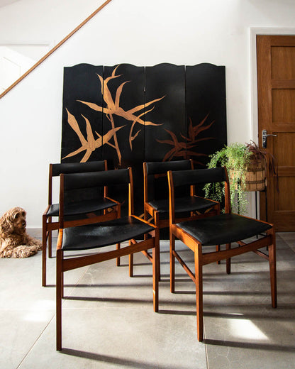 Mid Century Teak & Black Dining Chairs