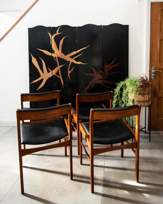 Mid Century Teak & Black Dining Chairs