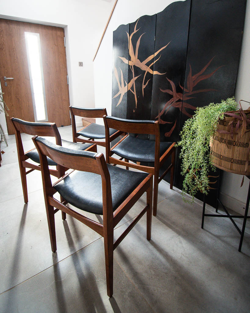 Mid Century Teak & Black Dining Chairs