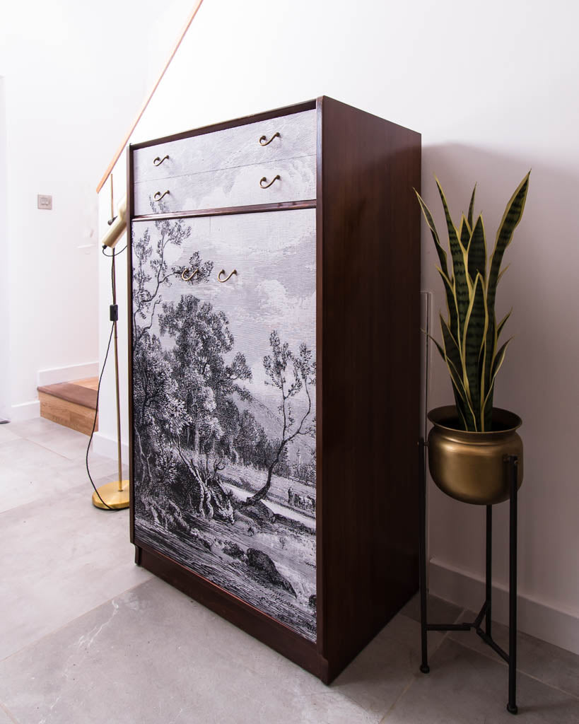Mid Century Cabinet Tallboy / Wardrobe Fornasetti Style