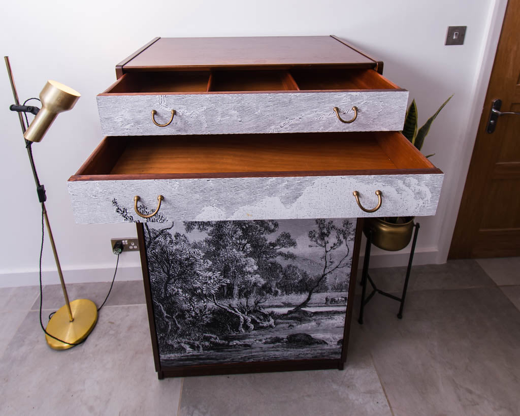 Mid Century Cabinet Tallboy / Wardrobe Fornasetti Style