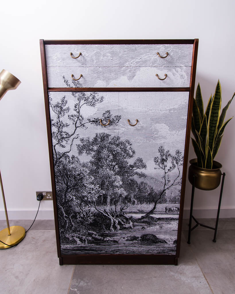 Mid Century Cabinet Tallboy / Wardrobe Fornasetti Style