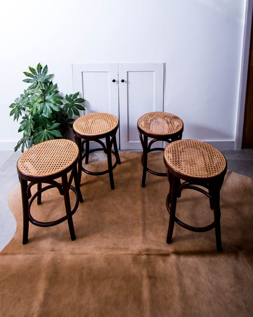 Thonet Bentwood & Rattan Stools (Set of 4)