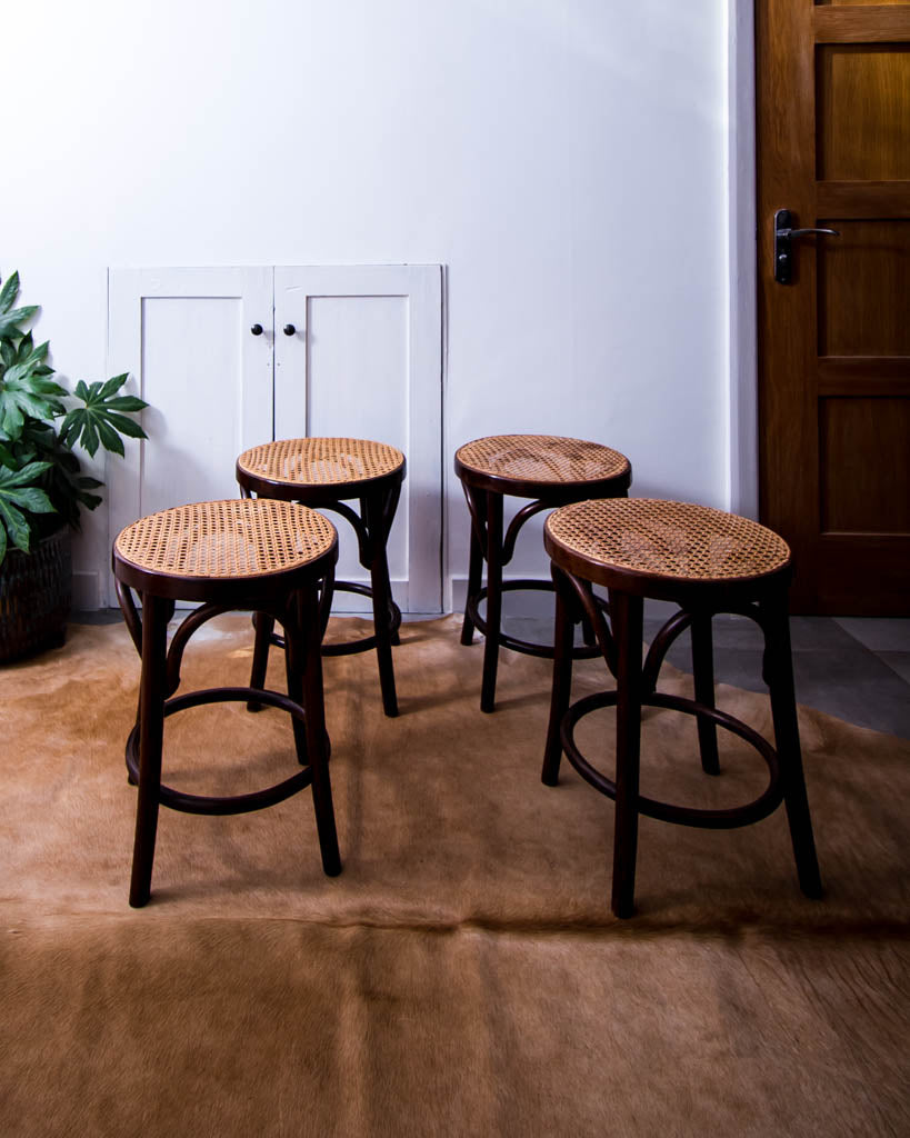 Thonet Bentwood & Rattan Stools (Set of 4)