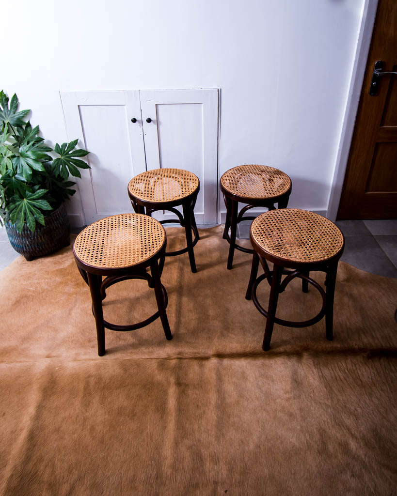 Thonet Bentwood & Rattan Stools (Set of 4)
