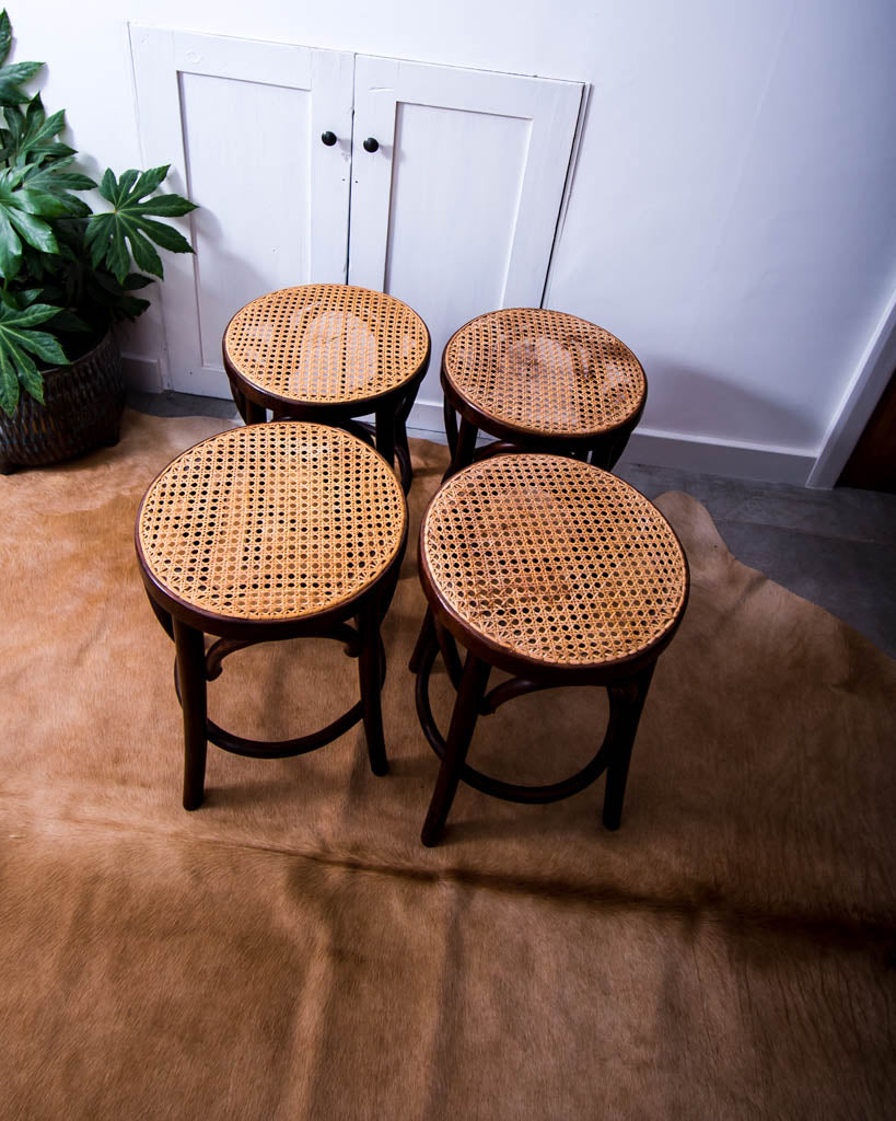 Thonet Bentwood & Rattan Stools (Set of 4)