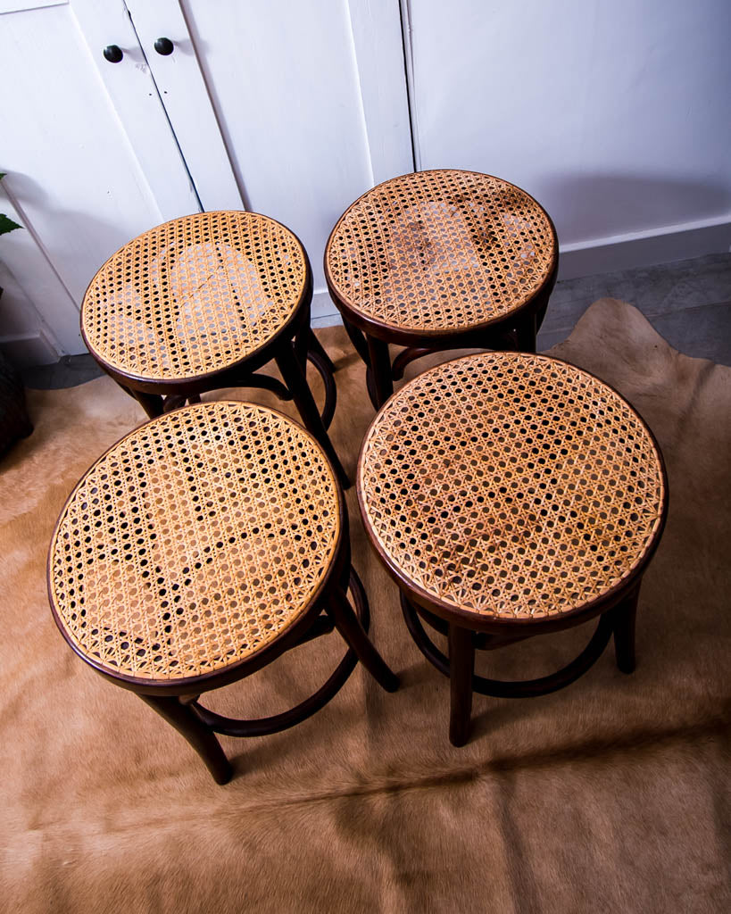 Thonet Bentwood & Rattan Stools (Set of 4)