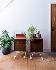 Mid Century Teak Bedside Cabinet (Pair)