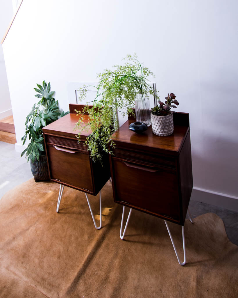 Mid Century Teak Bedside Cabinet (Pair)