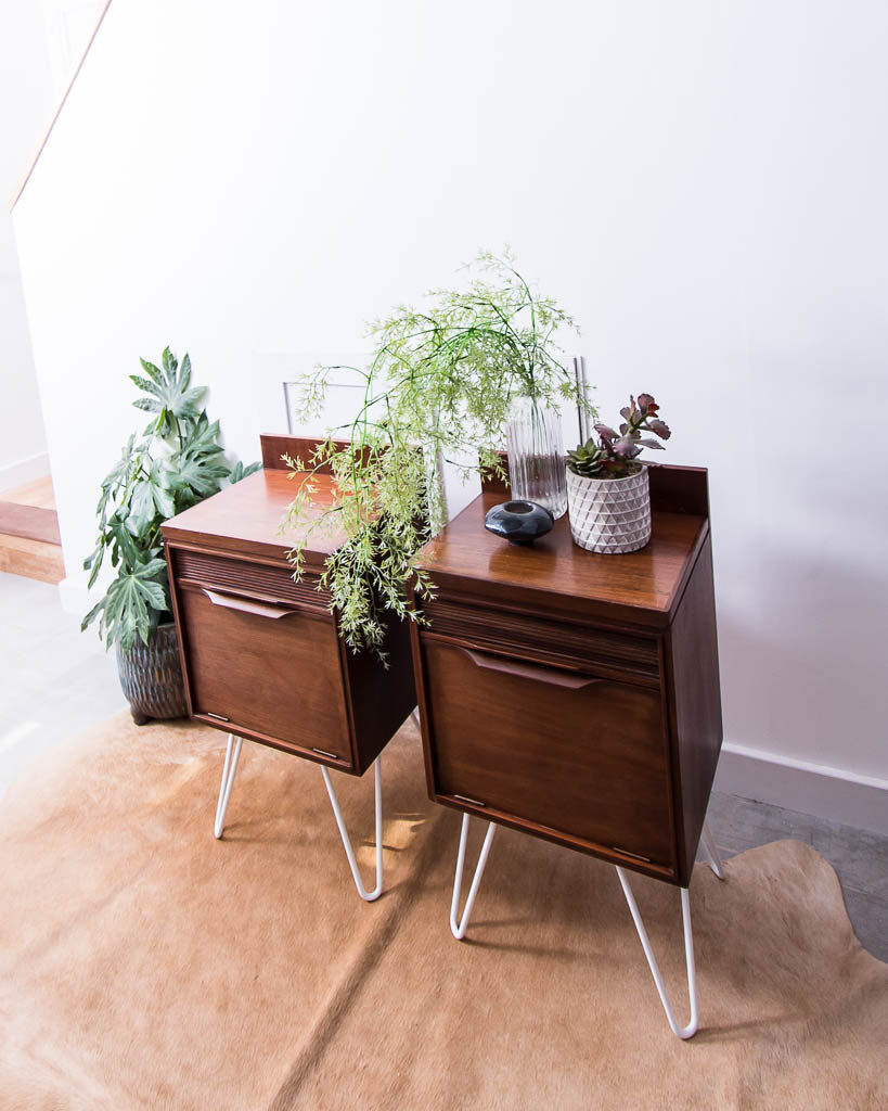 Mid Century Teak Bedside Cabinet (Pair)