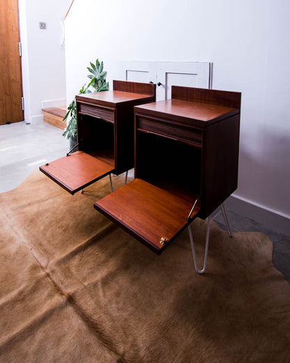 Mid Century Teak Bedside Cabinet (Pair)