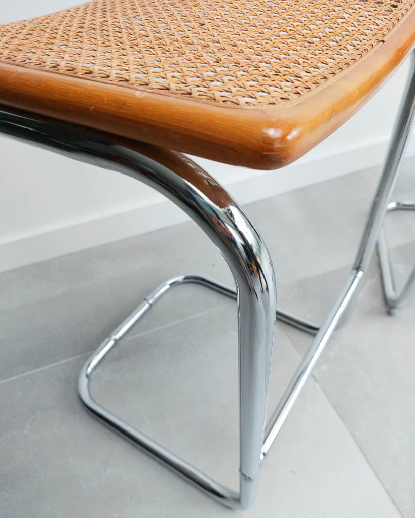 Bauhaus Style Chrome Rattan Kitchen Stools (x2)