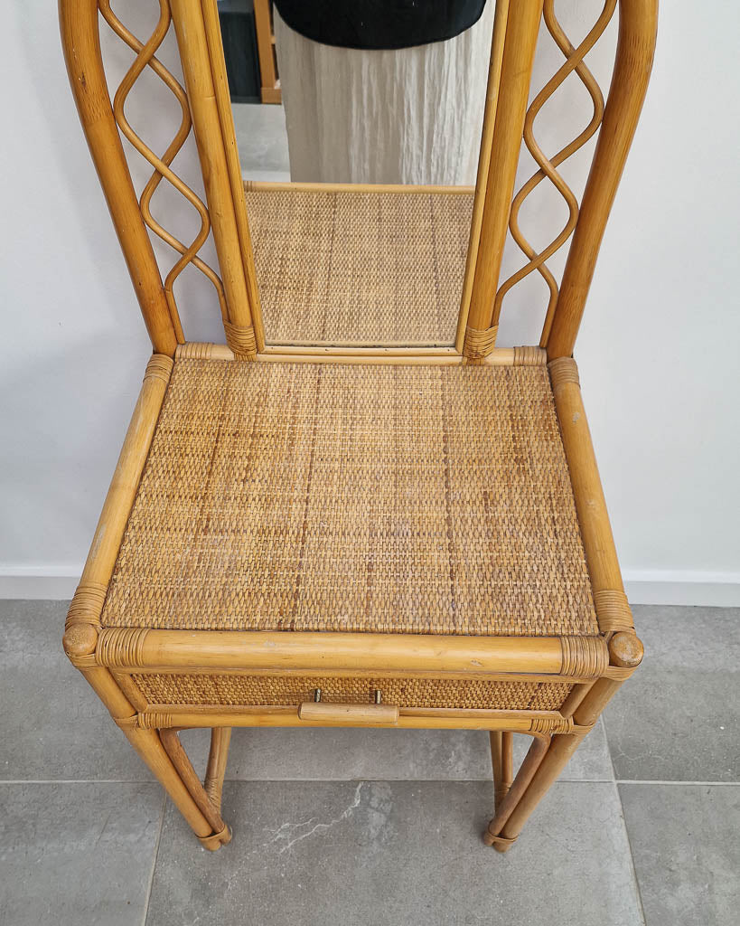 Mid Century Rattan & Cane Bamboo Dressing Table