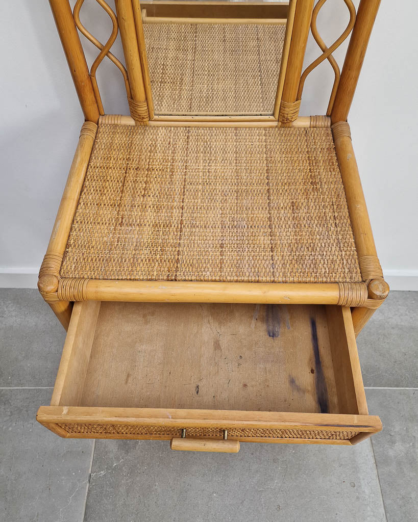Mid Century Rattan & Cane Bamboo Dressing Table