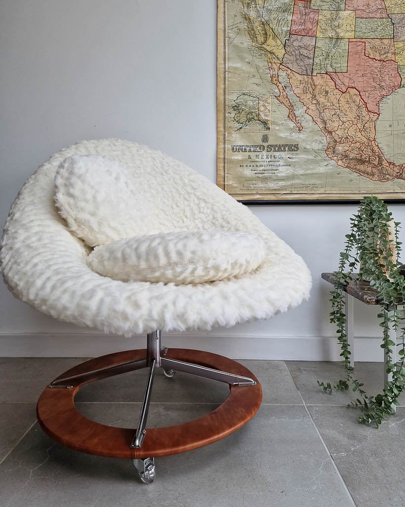 Mid Century Faux Fur Swivel Chair