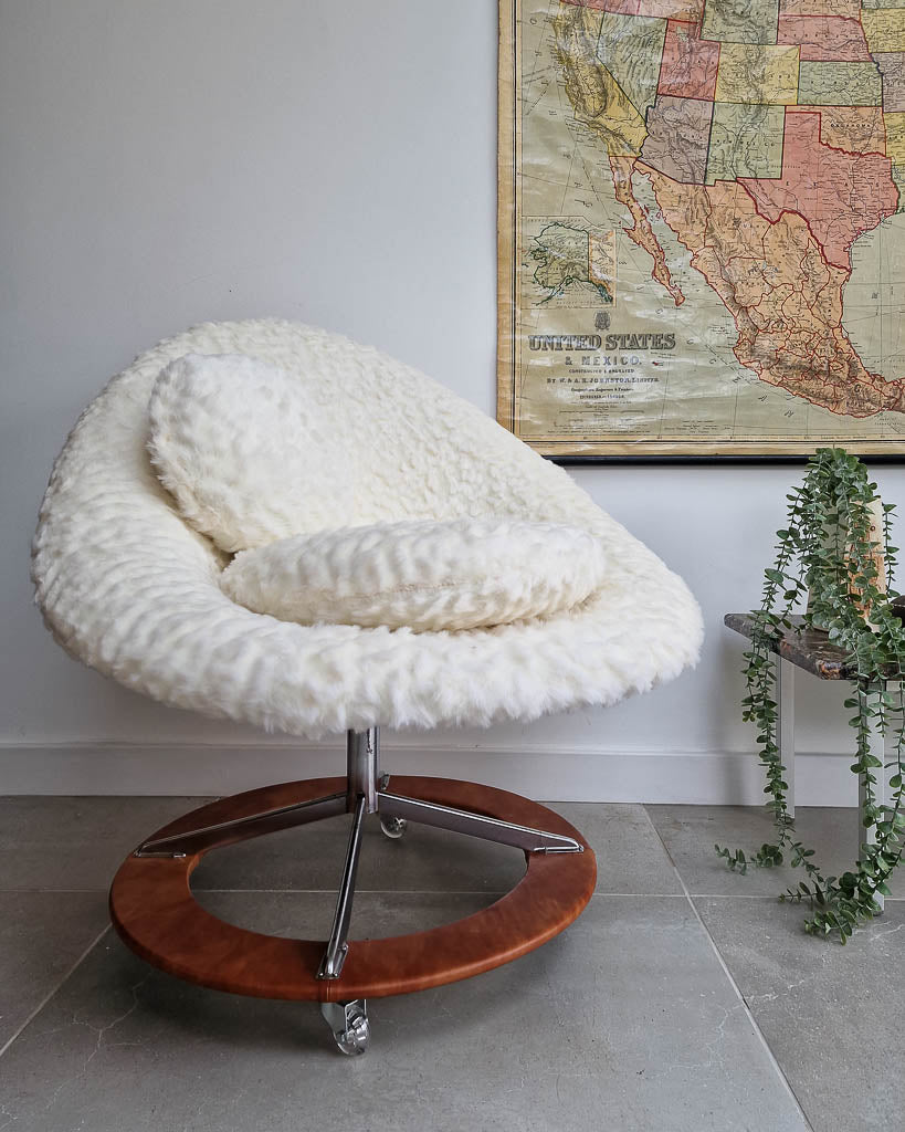 Mid Century Faux Fur Swivel Chair