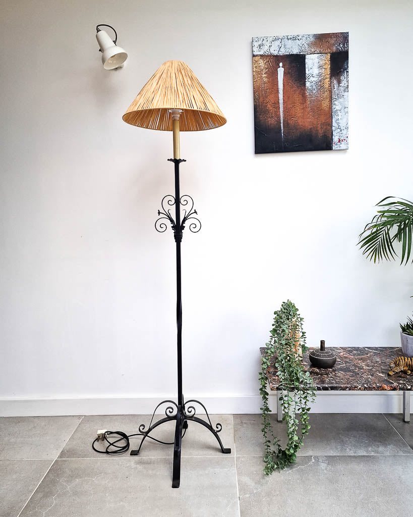 Vintage Wrought Iron Work Floor Lamp inc. Shade